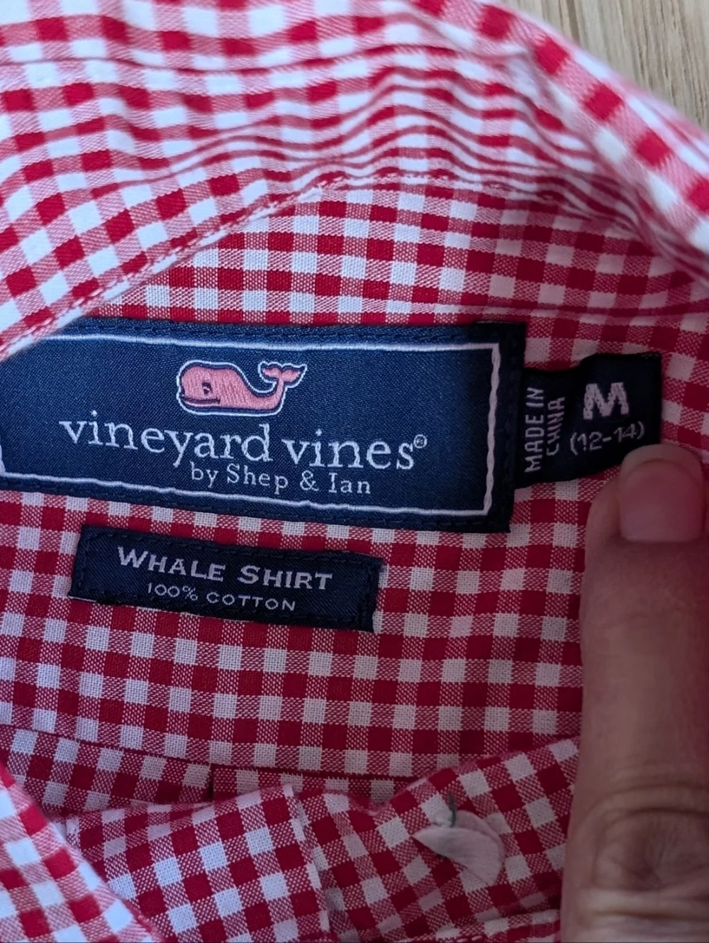 Vineyard Vines Red Gingham Button-Down Whale Shirt Boys Size M (12-14)